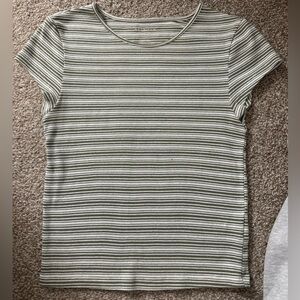 American Eagle Olive and White Striped Tee